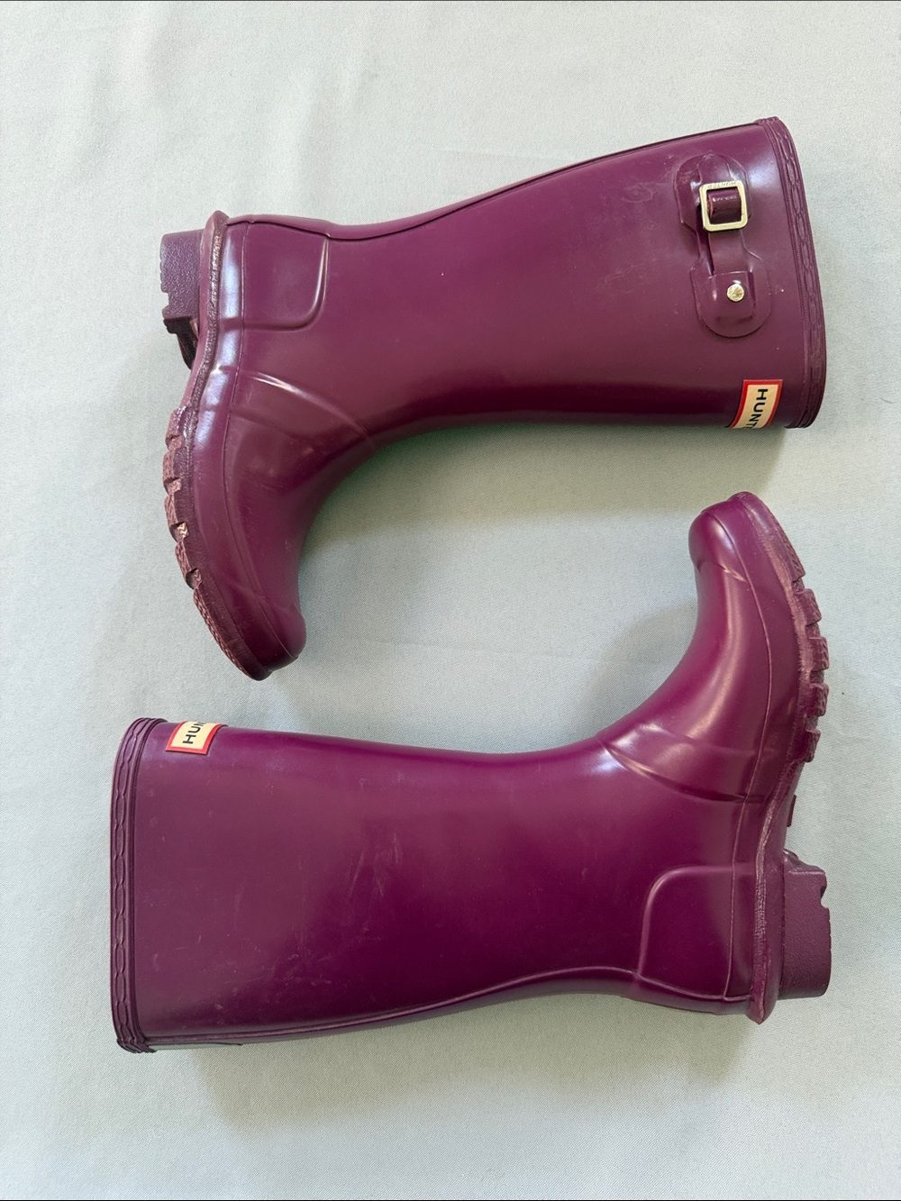 Hunter Kids Tall Boots Size 3 Purple glossy rain winter school
